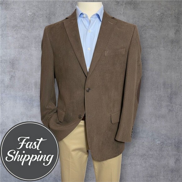 Pronto Uomo Men's 42R Brown Velvet Corduroy Blazer Sport Coat Two Button Jacket